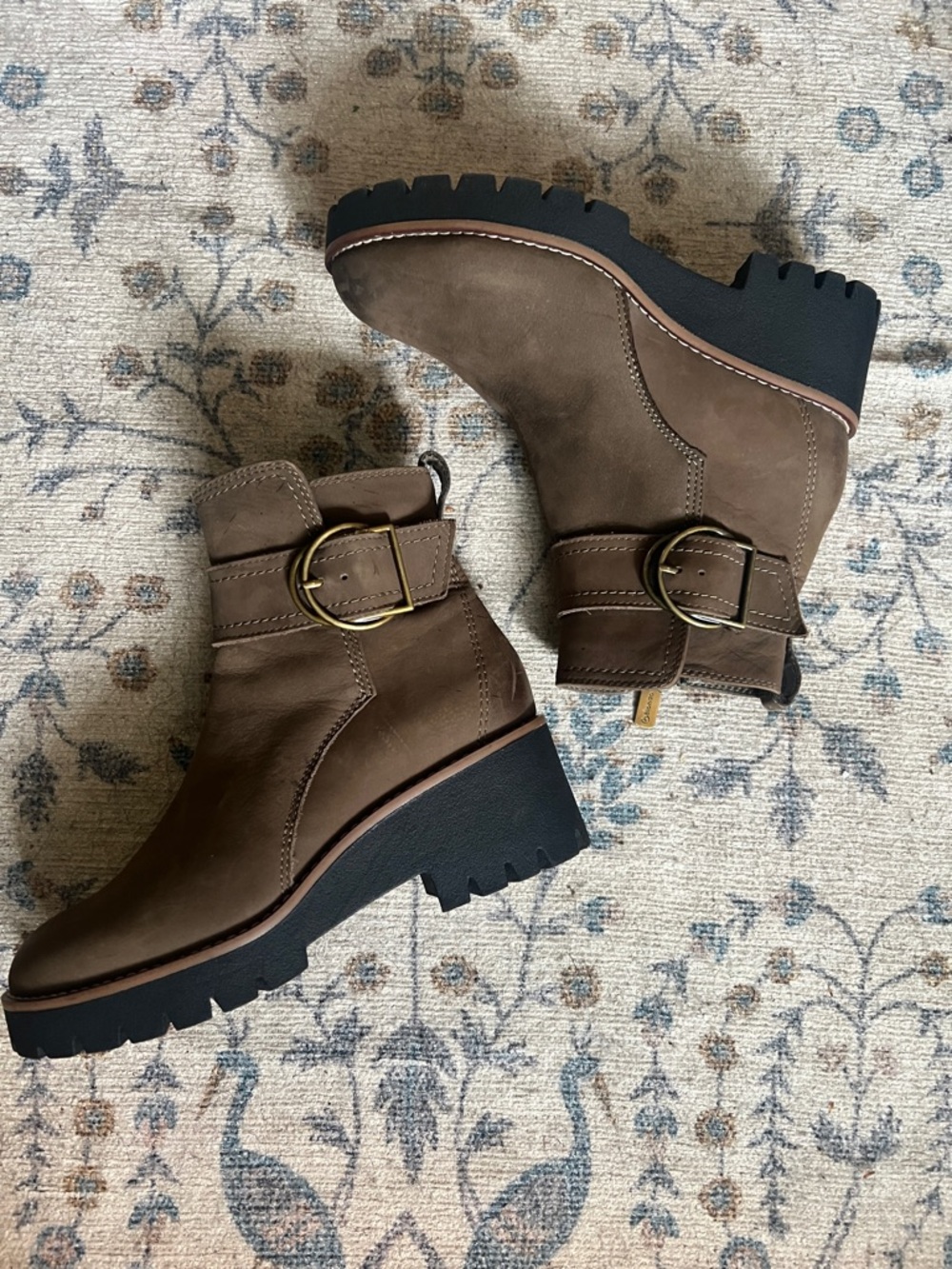 Blondo Brown Buckle Lug Sole Ankle Boots